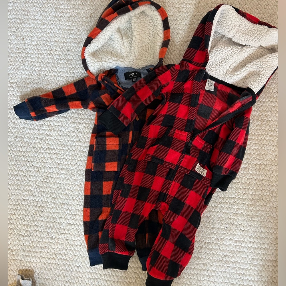 Bundle of 2 Hooded Plaid One-Pieces